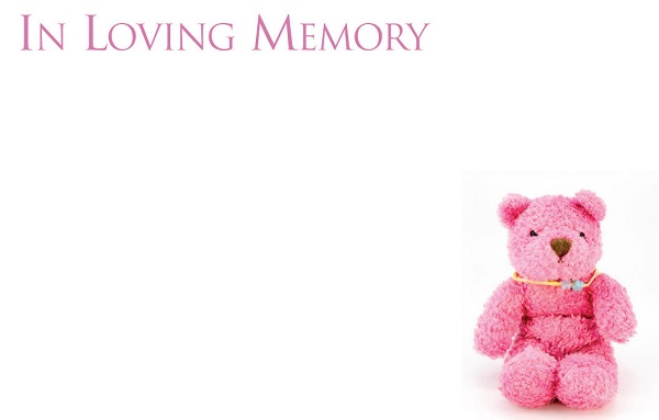 Florist Small Cards - In Loving Memory, Pink Teddy