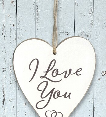 Wooden Heart I Love You - White Washed