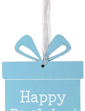 Wooden Present Happy Birthday - Pastel Blue