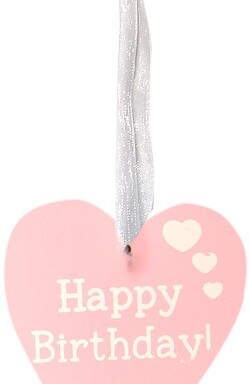 Wooden Heart Happy Birthday - Pastel Pink