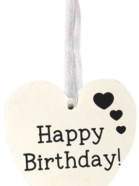 Wooden Heart Happy Birthday - White Washed