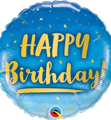 18" Birthday Gold & Blue Foil Balloon