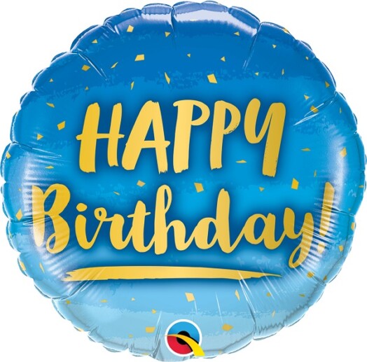 18" Birthday Gold & Blue Foil Balloon
