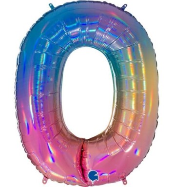 40 Inch Colourful Rainbow Holographic Number 0 Foil Balloon