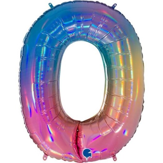 40 Inch Colourful Rainbow Holographic Number 0 Foil Balloon