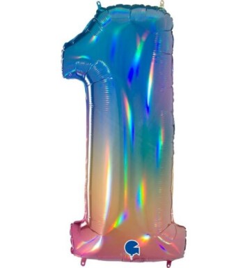 40 Inch Colourful Rainbow Holographic Number 1 Foil Balloon