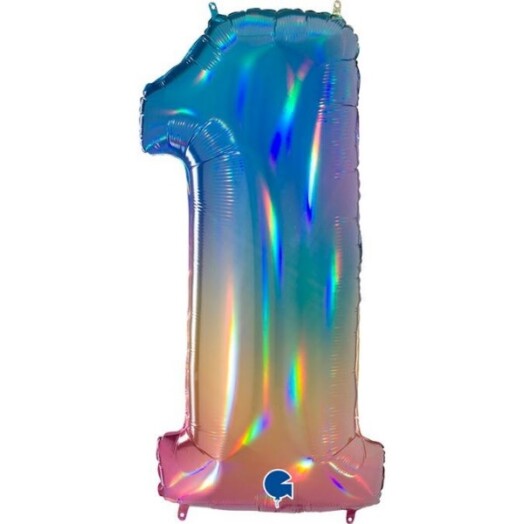40 Inch Colourful Rainbow Holographic Number 1 Foil Balloon