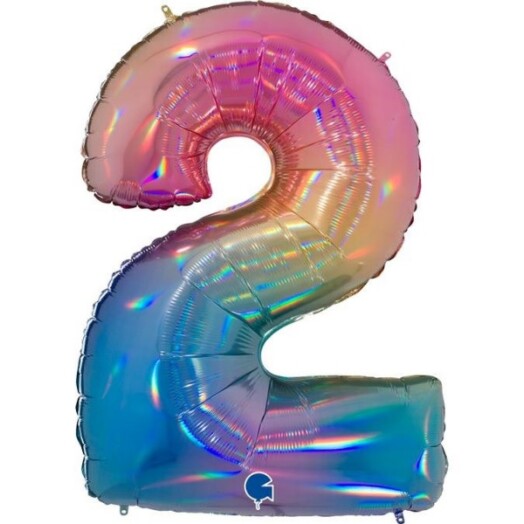 40 Inch Colourful Rainbow Holographic Number 2 Foil Balloon