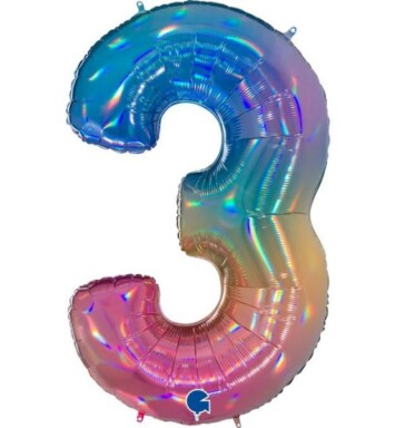 40 Inch Colourful Rainbow Holographic Number 3 Foil Balloon