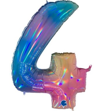 40 Inch Colourful Rainbow Holographic Number 4 Foil Balloon