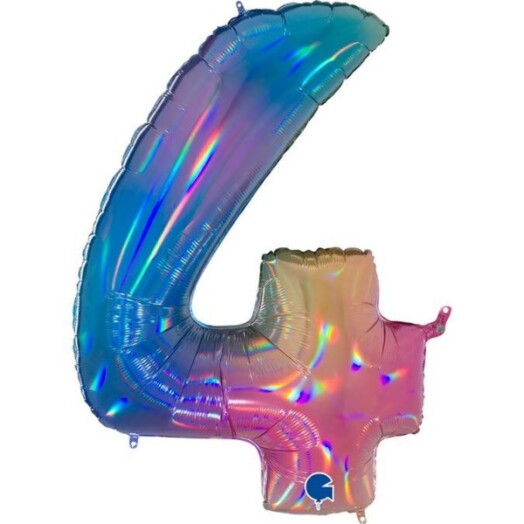 40 Inch Colourful Rainbow Holographic Number 4 Foil Balloon