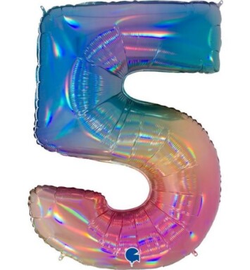 40 Inch Colourful Rainbow Holographic Number 5 Foil Balloon