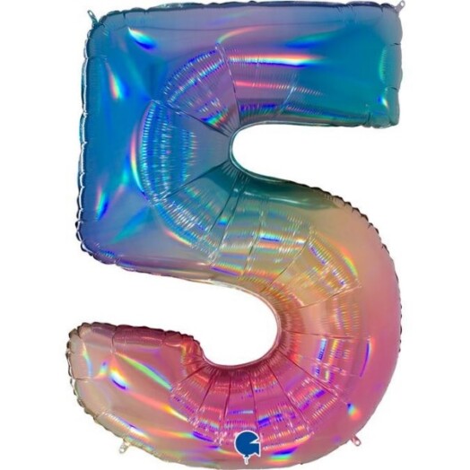 40 Inch Colourful Rainbow Holographic Number 5 Foil Balloon
