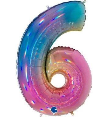 40 Inch Colourful Rainbow Holographic Number 6 Foil Balloon