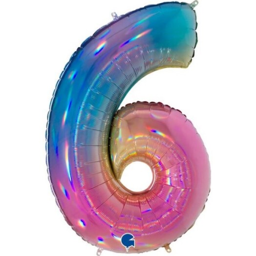40 Inch Colourful Rainbow Holographic Number 6 Foil Balloon