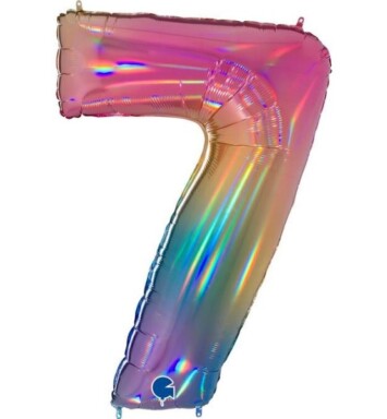 40 Inch Colourful Rainbow Holographic Number 7 Foil Balloon