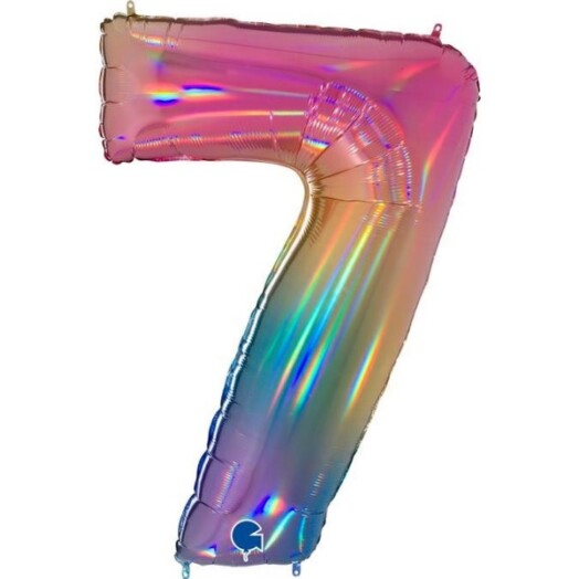 40 Inch Colourful Rainbow Holographic Number 7 Foil Balloon