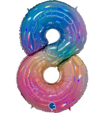 40 Inch Colourful Rainbow Holographic Number 8 Foil Balloon