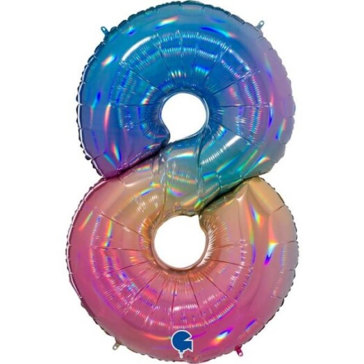 40 Inch Colourful Rainbow Holographic Number 8 Foil Balloon