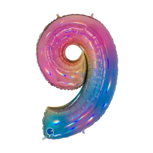 40 Inch Colourful Rainbow Holographic Number 9 Foil Balloon