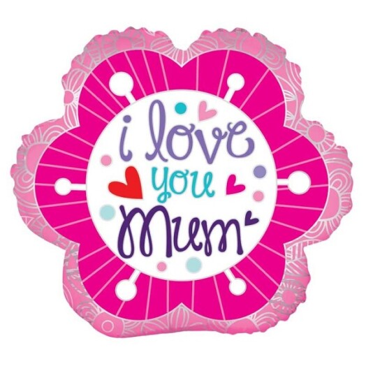 18" I Love You Mum Flower Foil Balloon