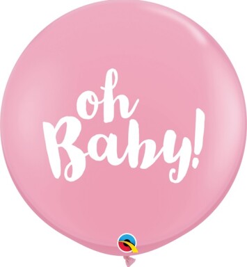 3ft Oh Baby! Standard Pink Latex Balloon 2pk
