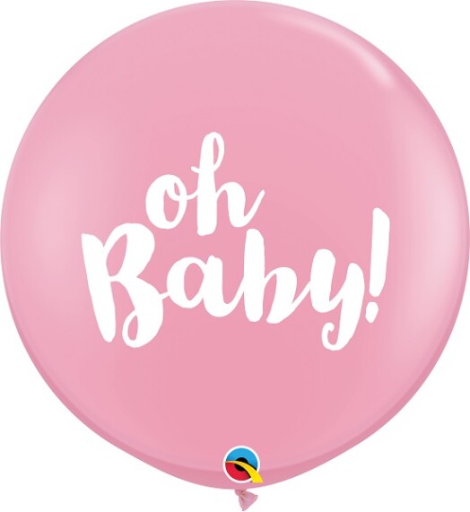 3ft Oh Baby! Standard Pink Latex Balloon 2pk