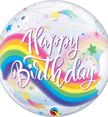 22" Birthday Rainbow Unicorns Bubble Balloon