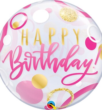 22" Birthday Pink & Gold Dots Bubble Balloon
