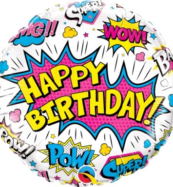 18" Birthday Super Hero White Foil Balloon