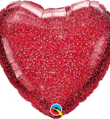 Unpackaged 18" Glittergraphic Heart Foil Balloon - Red