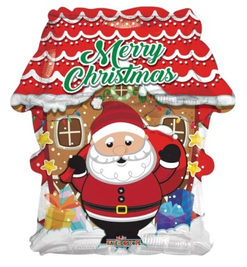18 Inch Merry Christmas Santa and House Foil Balloon