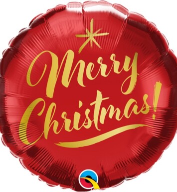 18 Inch Christmas Gold Script Red Foil Balloon