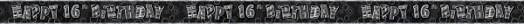 9ft Banner 16th Birthday - Black Glitz