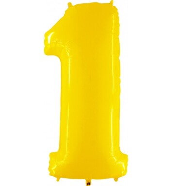 40 Inch Yellow Shiny White Number 1 Foil Balloon