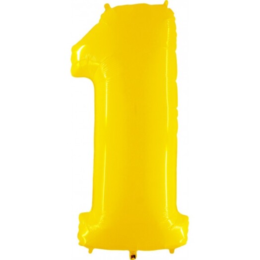 40 Inch Yellow Shiny White Number 1 Foil Balloon