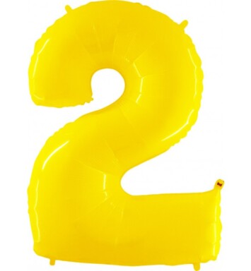 40 Inch Yellow Shiny White Number 2 Foil Balloon