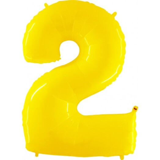 40 Inch Yellow Shiny White Number 2 Foil Balloon