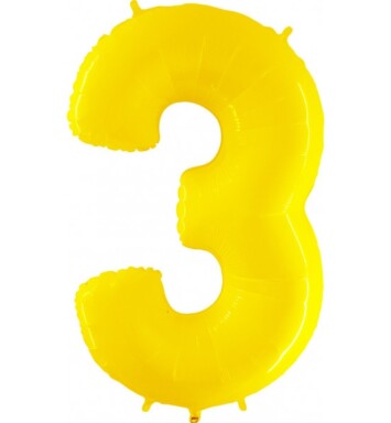 40 Inch Yellow Shiny White Number 3 Foil Balloon