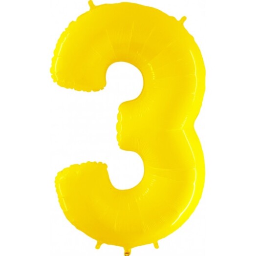 40 Inch Yellow Shiny White Number 3 Foil Balloon