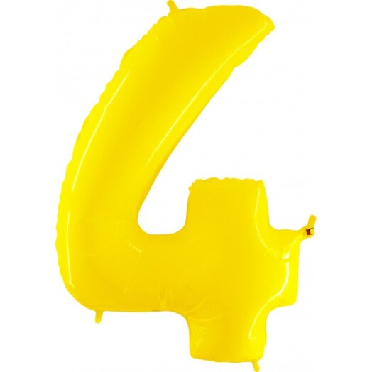 40 Inch Yellow Shiny White Number 4 Foil Balloon