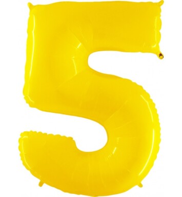 40 Inch Yellow Shiny White Number 5 Foil Balloon