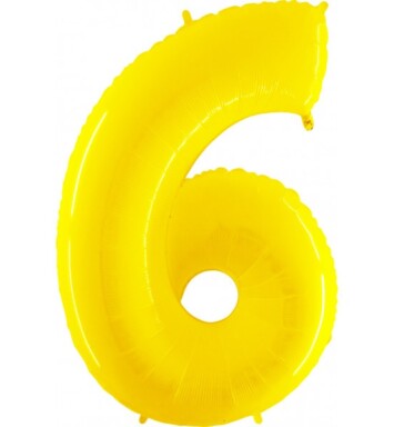 40 Inch Yellow Shiny White Number 6 Foil Balloon