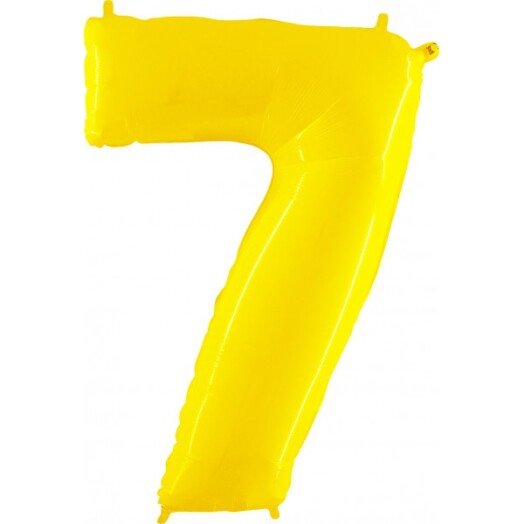 40 Inch Yellow Shiny White Number 7 Foil Balloon
