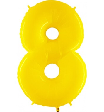 40 Inch Yellow Shiny White Number 8 Foil Balloon