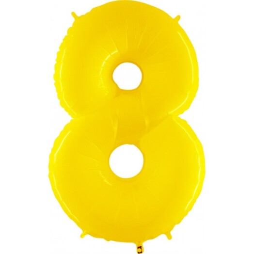 40 Inch Yellow Shiny White Number 8 Foil Balloon