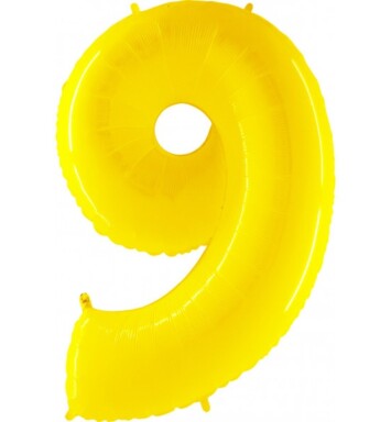 40 Inch Yellow Shiny White Number 9 Foil Balloon