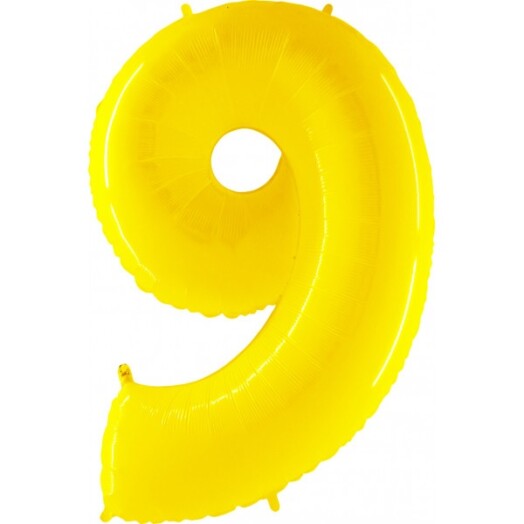 40 Inch Yellow Shiny White Number 9 Foil Balloon