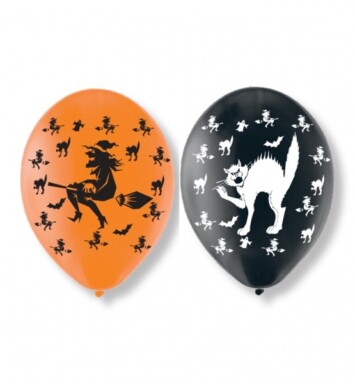 6 Pack Witches & Cats Latex Balloons