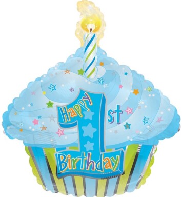 22" 1st Birthday Boy Cupcake Foil Balloon